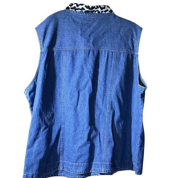Vintage Bill Blass Womens 2X Denim Blue Jean Lightweight Animal Print Collar - Picture 2 of 7